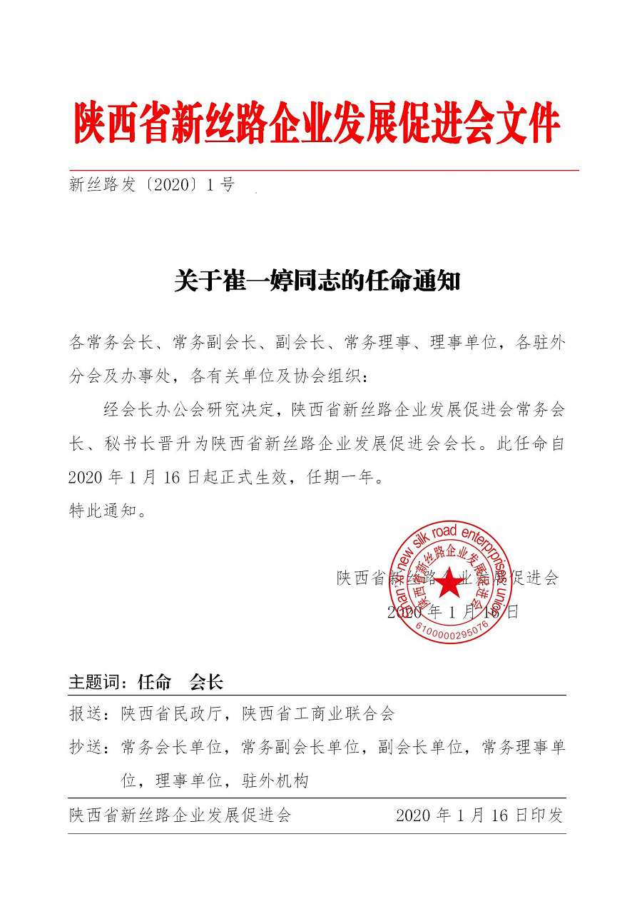 关于崔一婷同志的任命通知(图1)